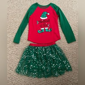 Holiday time christmas shirt and skirt set girls size S